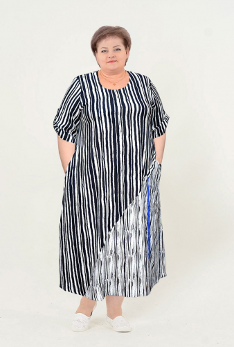 Платье "Раяна" (арт.088а) сине-белое штрихи (АНФИСА, Киргизия) — размеры 60, 62, 64